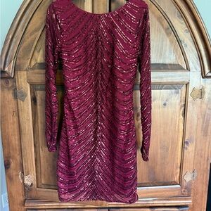 Gianni Bini Burgundy Sequin Long Sleeve Dress